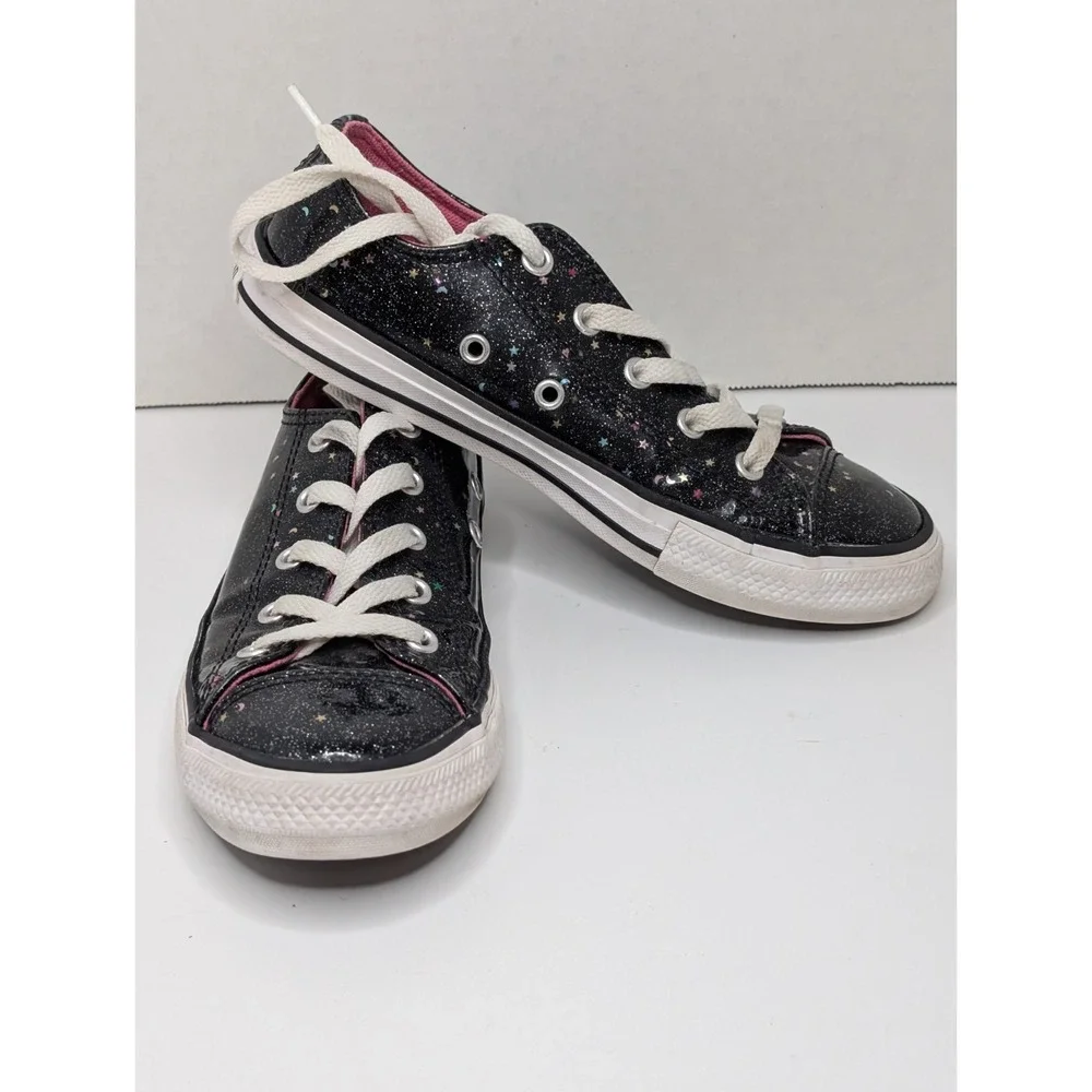 Converse Chuck Taylor All Star Kids Girls Sz 2 Black Glitter Star Moon Sneakers
